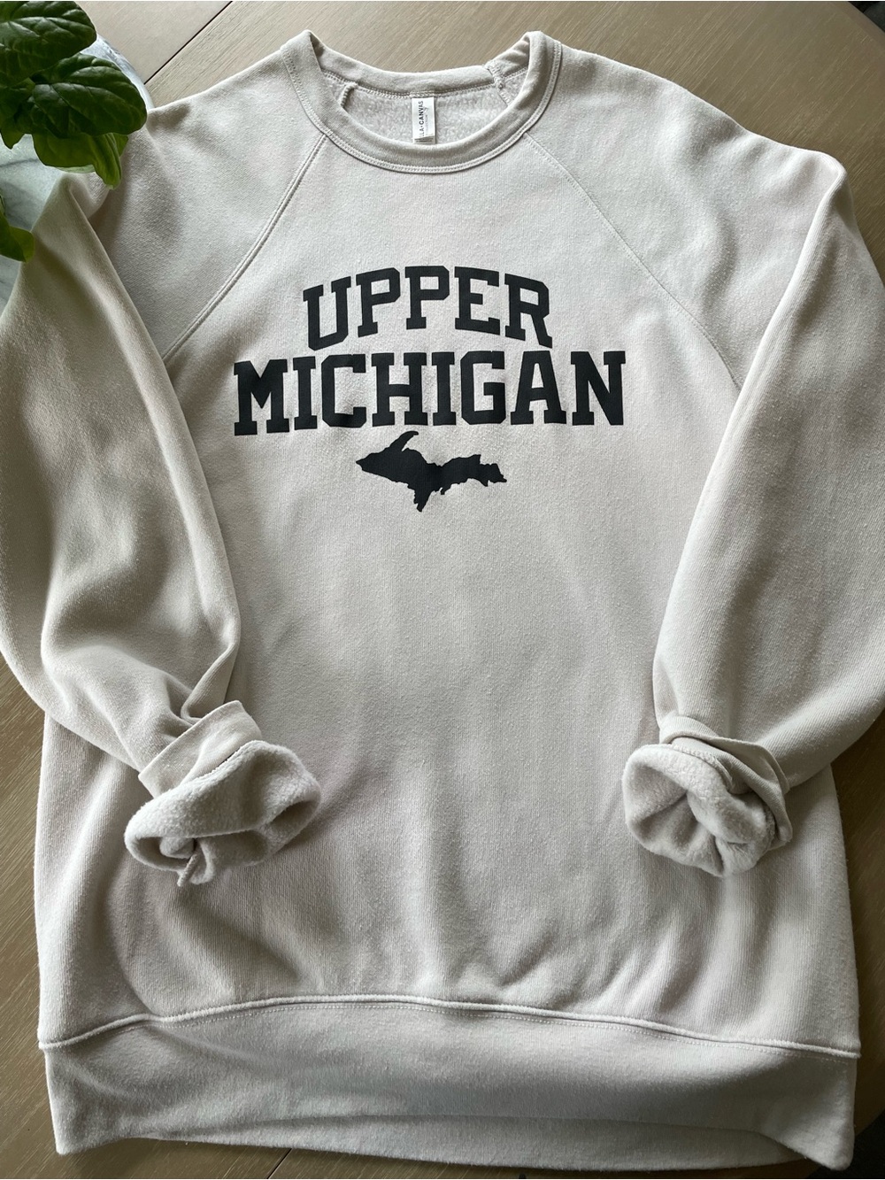 Bella Canvas Cream Crewneck with Black "Upper Michigan" Graphic Sweatshirt